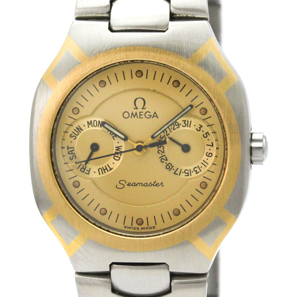 Pre-Owned OMEGA Seamaster Polaris Day Date 18K Gold Steel Watch 396.1022 Polished