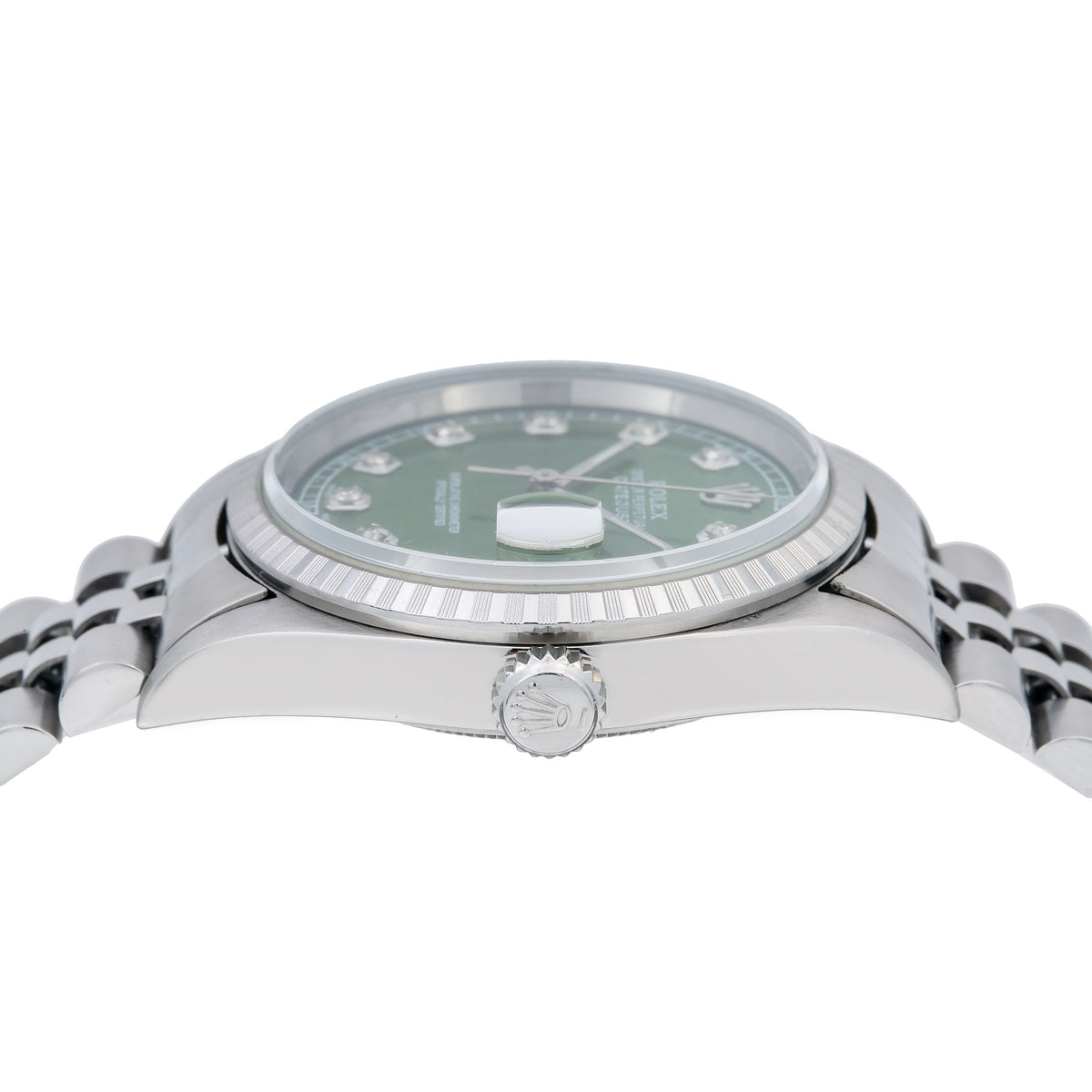 Pre-Owned Rolex Datejust 16220 36mm Green Diamond Dial Stainless Steel Jubilee Bracelet Watch