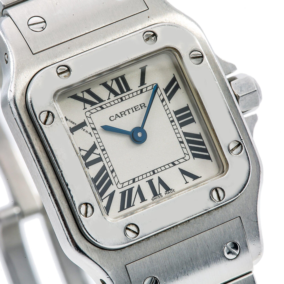 Pre-Owned Cartier Santos Galbee W20056D6 24MM White Dial With Stainless Steel Bracelet