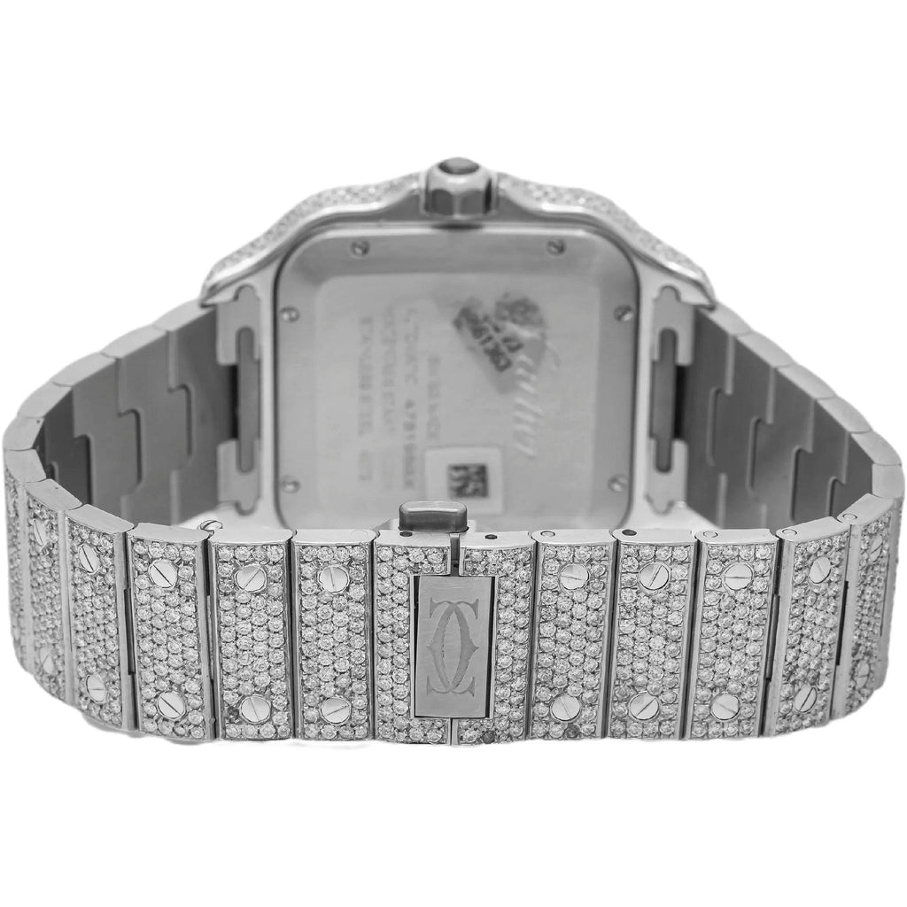 Pre-Owned Cartier Santos 35.1MM WSSA0029 Diamond Paved Roman Dial Diamond Bezel Stainless Steel Full Diamond Bracelet