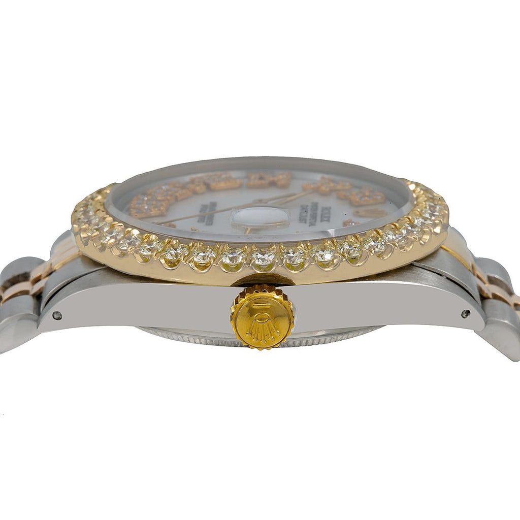 Pre-Owned Rolex Datejust 36MM 16013 Mother of Pearl Roman Diamond Dial Diamond Bezel Two Tone Yellow Gold Jubilee Bracelet 3.75ct