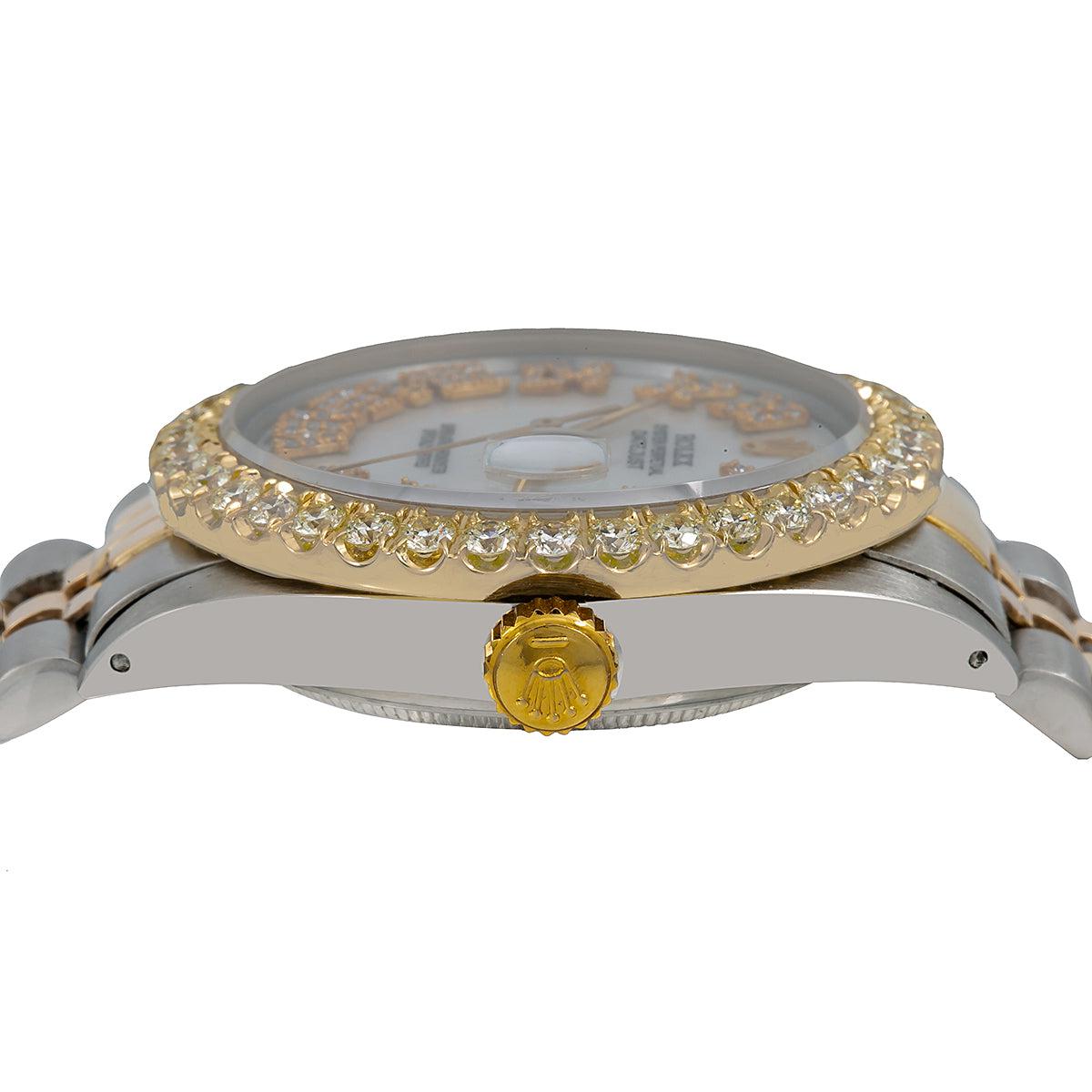 Pre-Owned Rolex Datejust 36MM 16013 Mother of Pearl Roman Diamond Dial Diamond Bezel Two Tone Yellow Gold Jubilee Bracelet 3.75ct