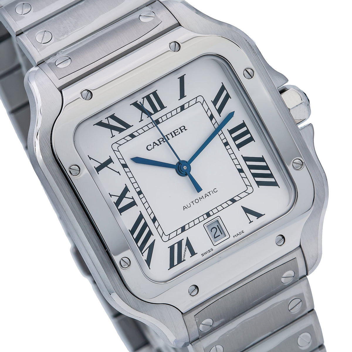 Pre-Owned Cartier Santos WSSA0030 40mm White Dial With Stainless Steel Bracelet