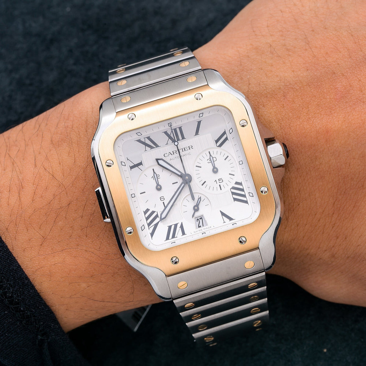 Pre-Owned Cartier Santos W2SA0008 43mm White Dial With Two Tone Bracelet
