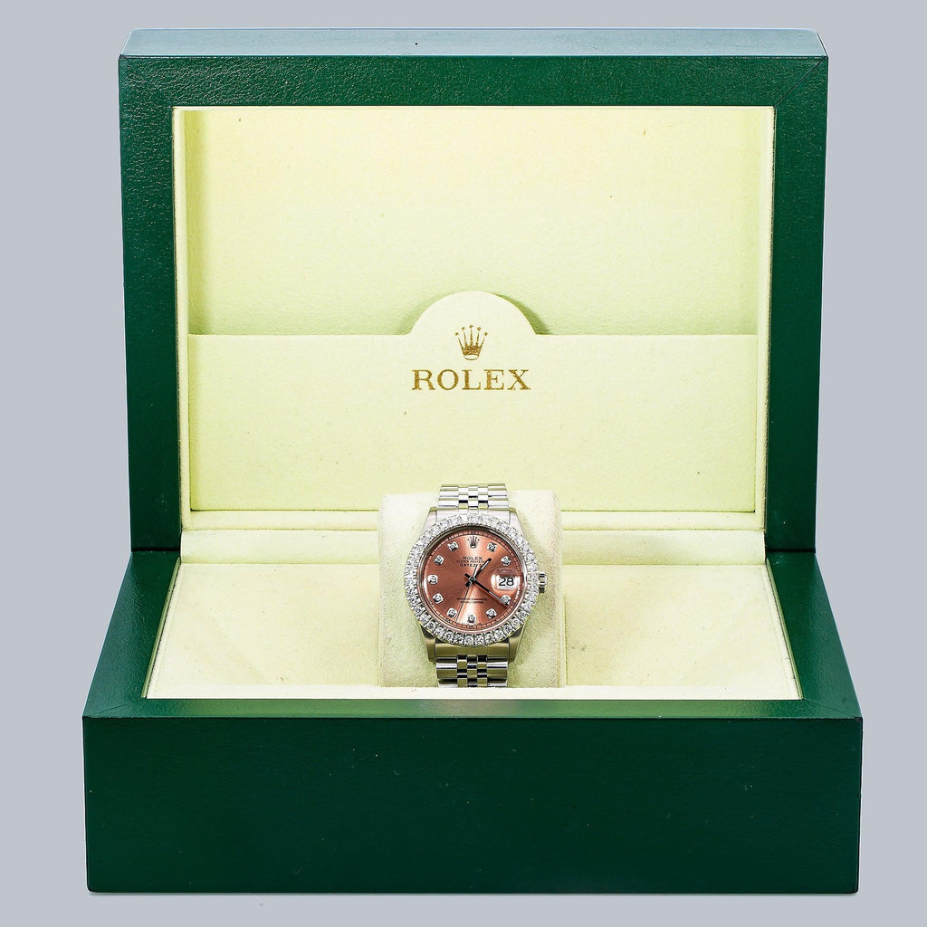 Pre-Owned Rolex Datejust 36MM 1601 Everose Diamond Dial Diamond Bezel Stainless Steel Jubilee Bracelet 2.75ct