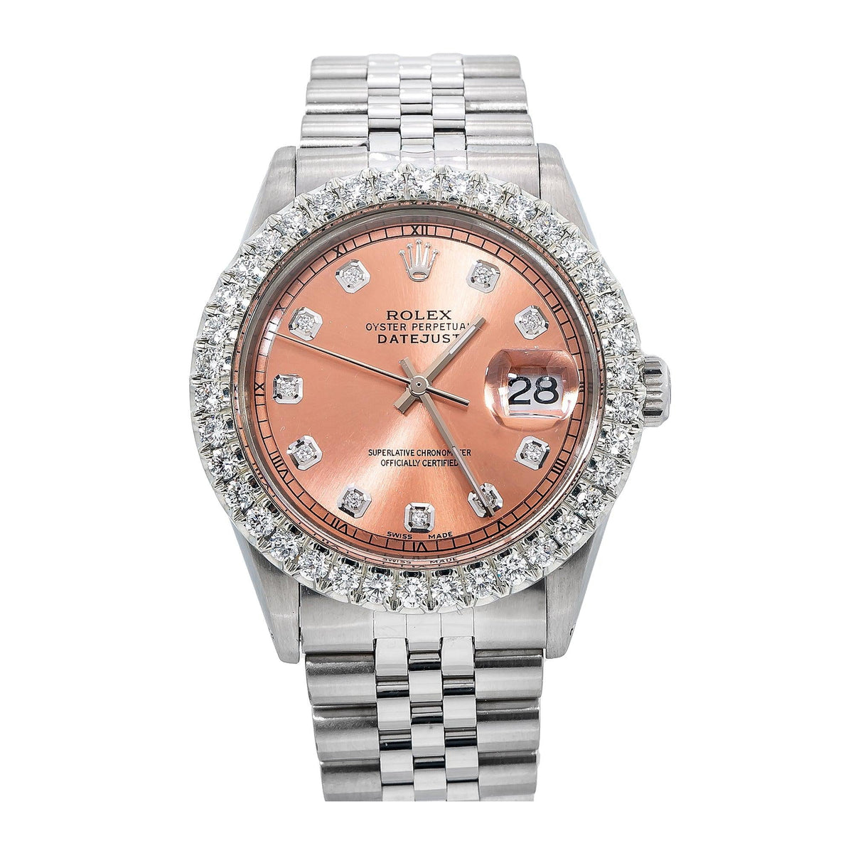 Pre-Owned Rolex Datejust 36MM 1601 Everose Diamond Dial Diamond Bezel Stainless Steel Jubilee Bracelet 2.75ct