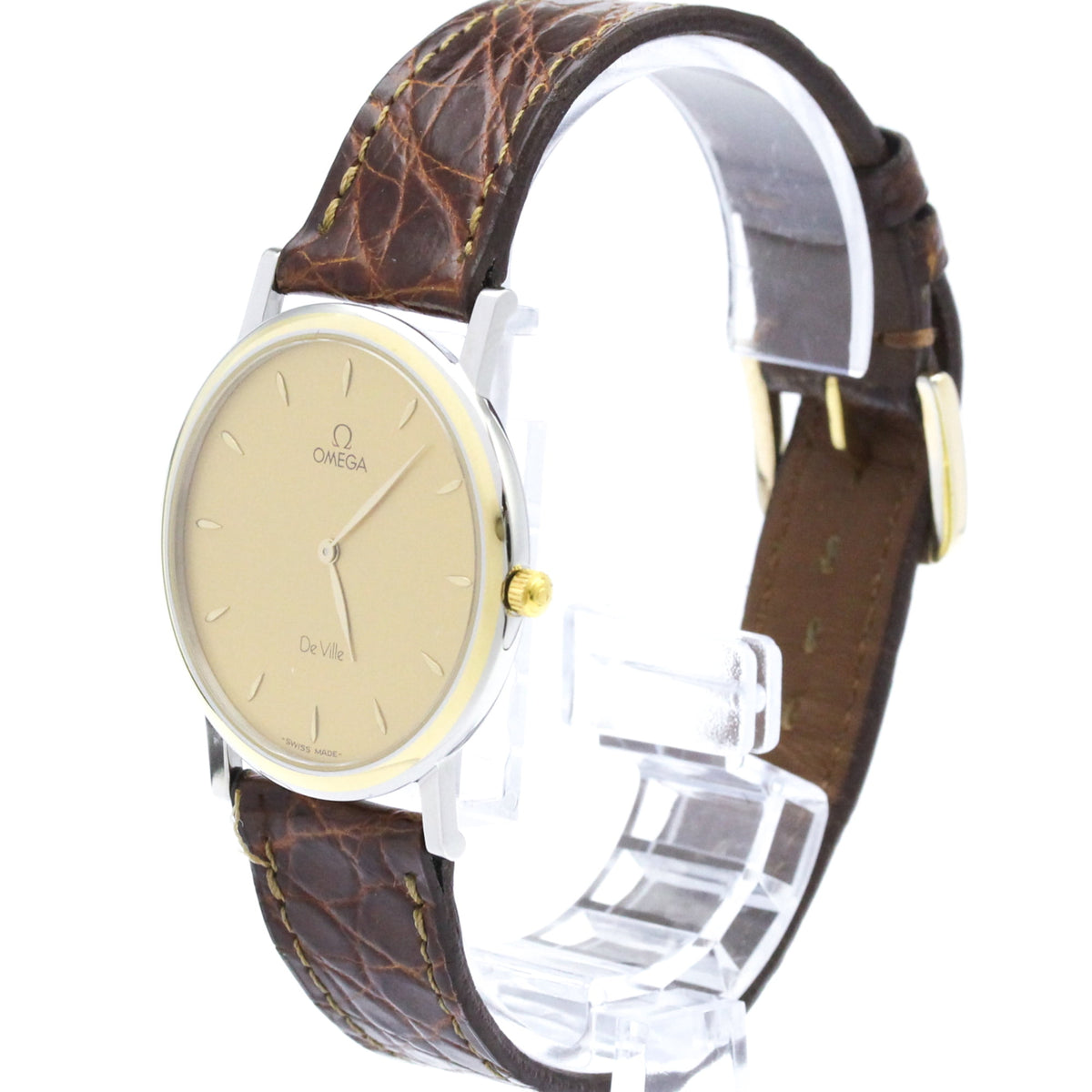 Pre-Owned OMEGA De Ville Prestige Quartz Gold Plated Mens Watch 7400.11 Polished