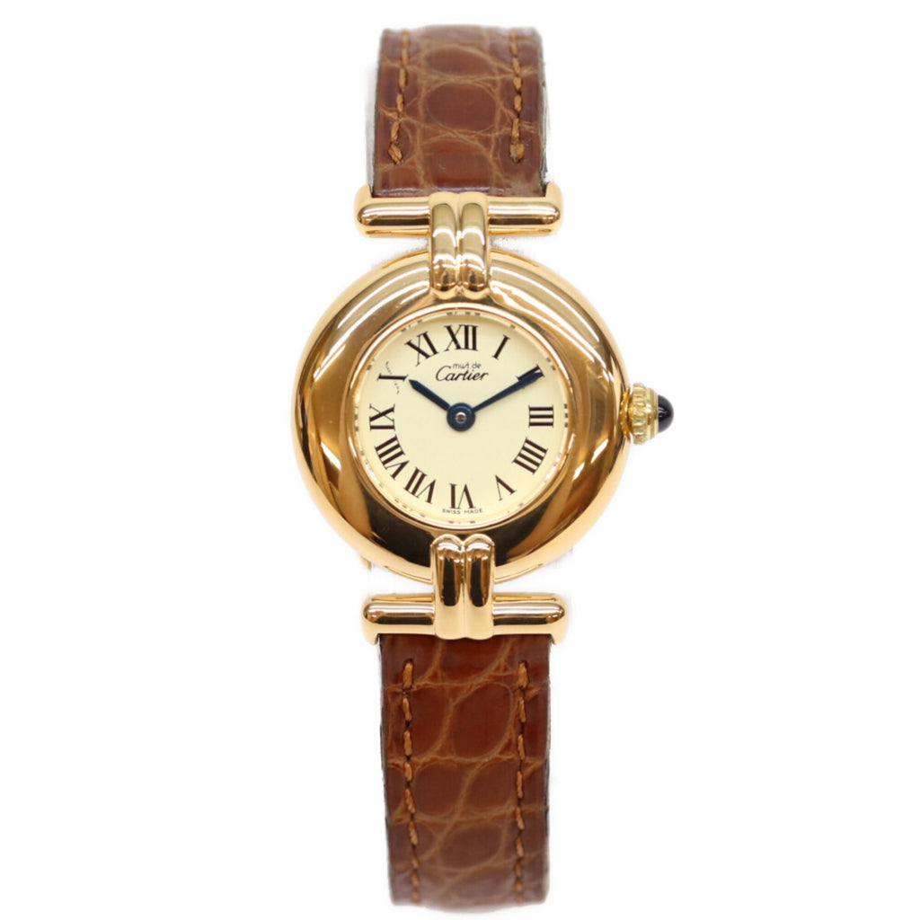 Pre-Owned Cartier W1000653 925 Must Colisée SM Ivory Roman Dial Vermeil Quartz Watch Gold...