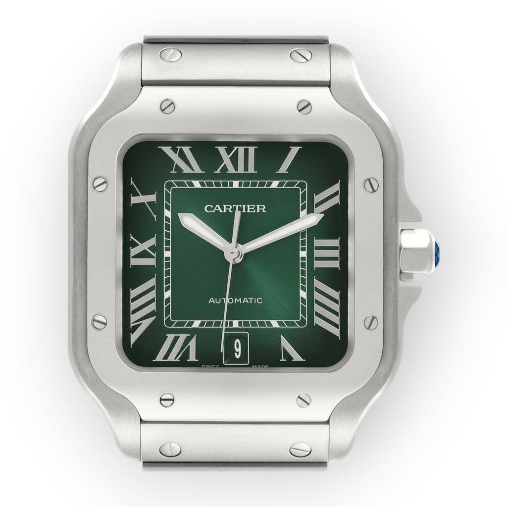 Pre-Owned Cartier Santos Large Green Dial Steel Mens Watch WSSA0062