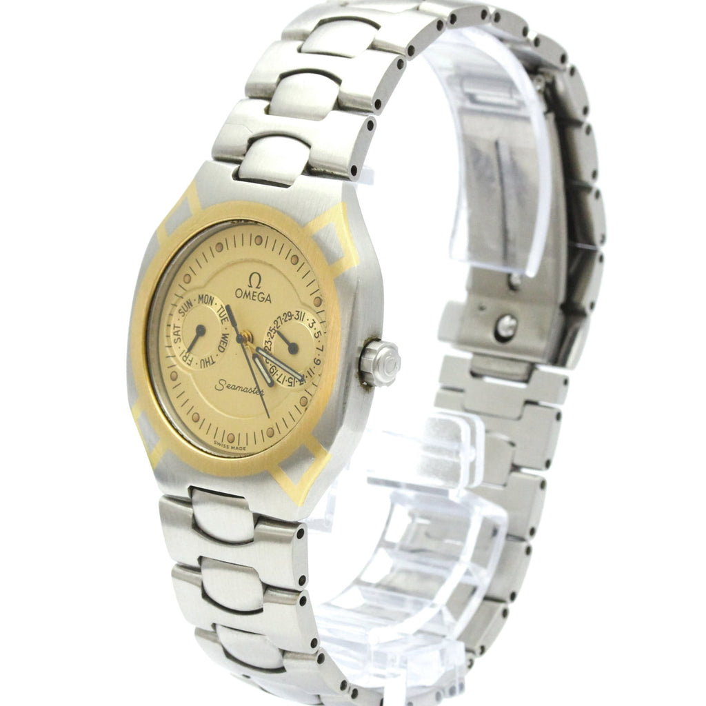 Pre-Owned OMEGA Seamaster Polaris Day Date 18K Gold Steel Watch 396.1022 Polished