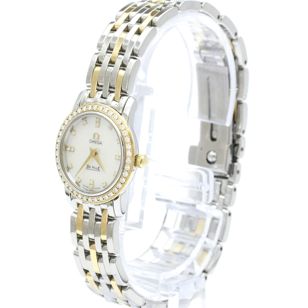 Pre-Owned OMEGA De Ville Prestige Diamond MOP Dial 18K Gold Steel Watch 4375.75 Polished