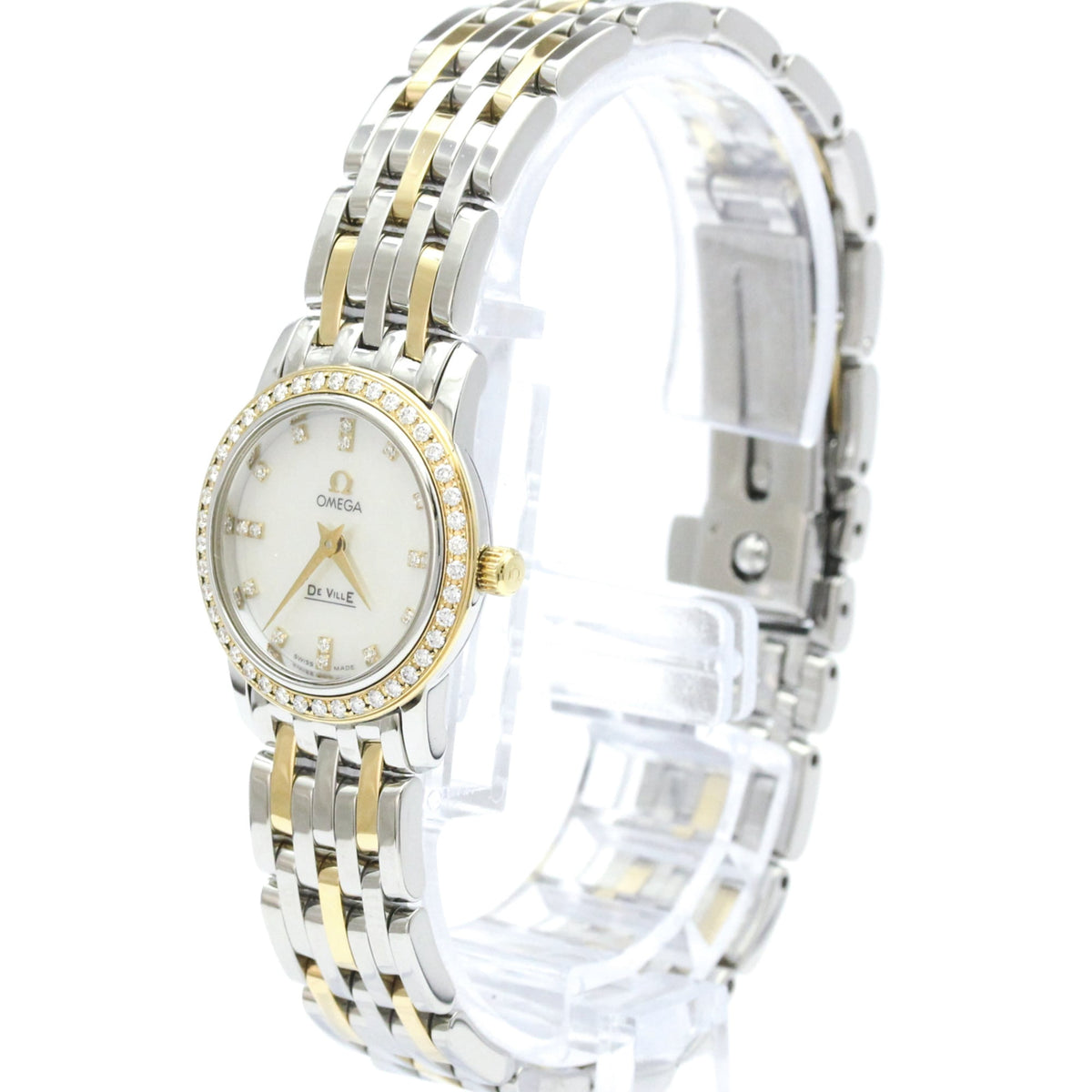 Pre-Owned OMEGA De Ville Prestige Diamond MOP Dial 18K Gold Steel Watch 4375.75 Polished