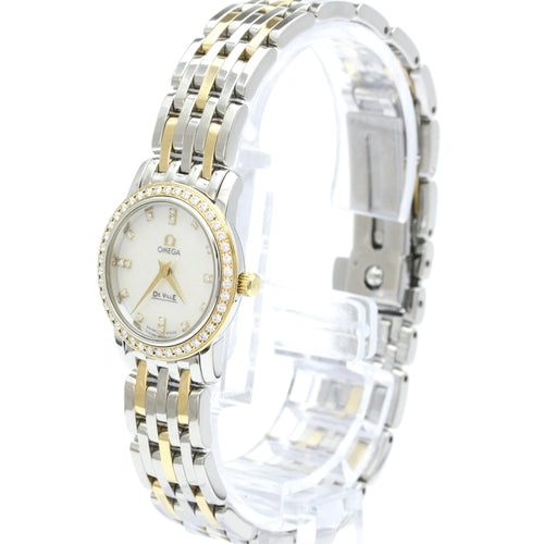 Pre-Owned OMEGA De Ville Prestige Diamond MOP Dial 18K Gold Steel Watch 4375.75 Polished