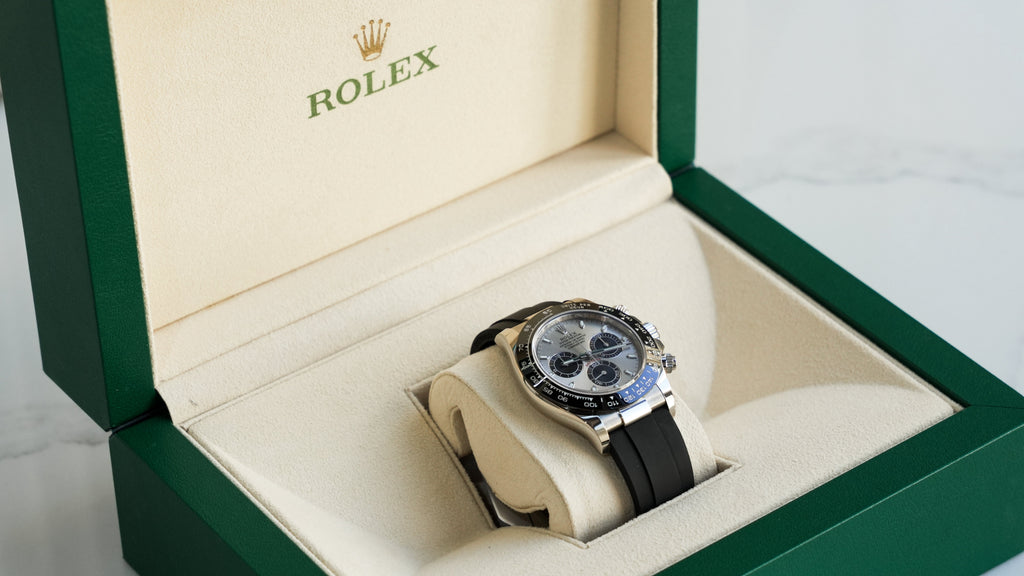 Pre-Owned Rolex Cosmograph Daytona 116519LN-0006 â€“ White Gold with Black Ceramic Bezel & Oysterflex Rubber Strap