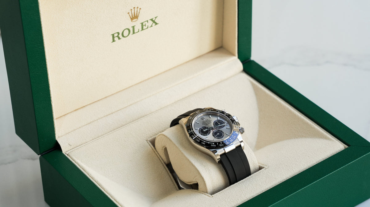 Pre-Owned Rolex Cosmograph Daytona 116519LN-0006 â€“ White Gold with Black Ceramic Bezel & Oysterflex Rubber Strap