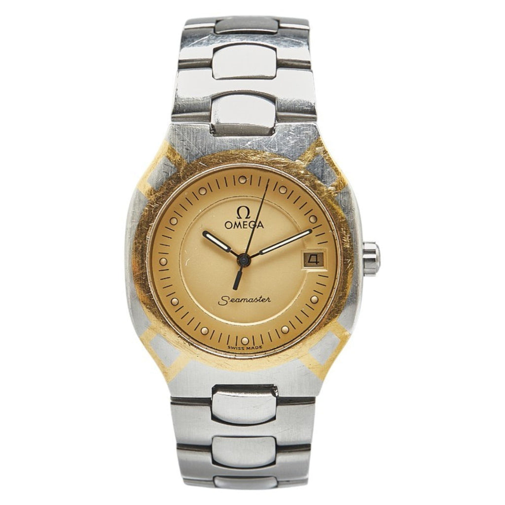 Pre-Owned OMEGA Seamaster Polaris Watch Quartz Gold Dial Stainless Steel Yellow Ladies