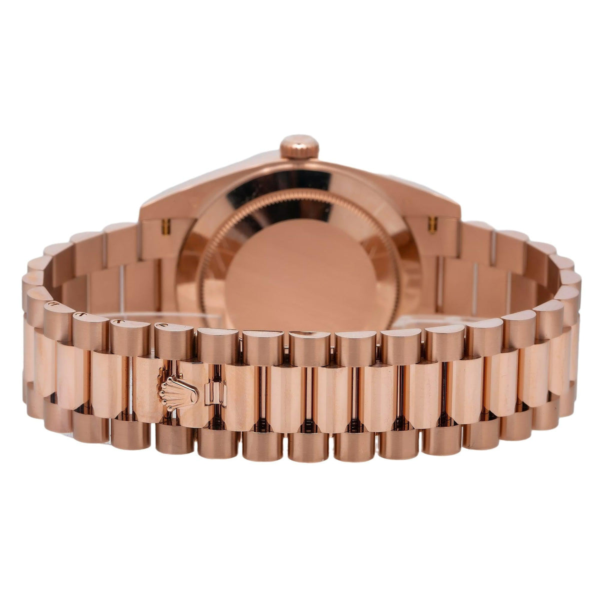 Pre-Owned Rolex Day-Date 40MM 228235 Black Baguette Diamond Dial Fluted Bezel 18K Rose Gold President Bracelet