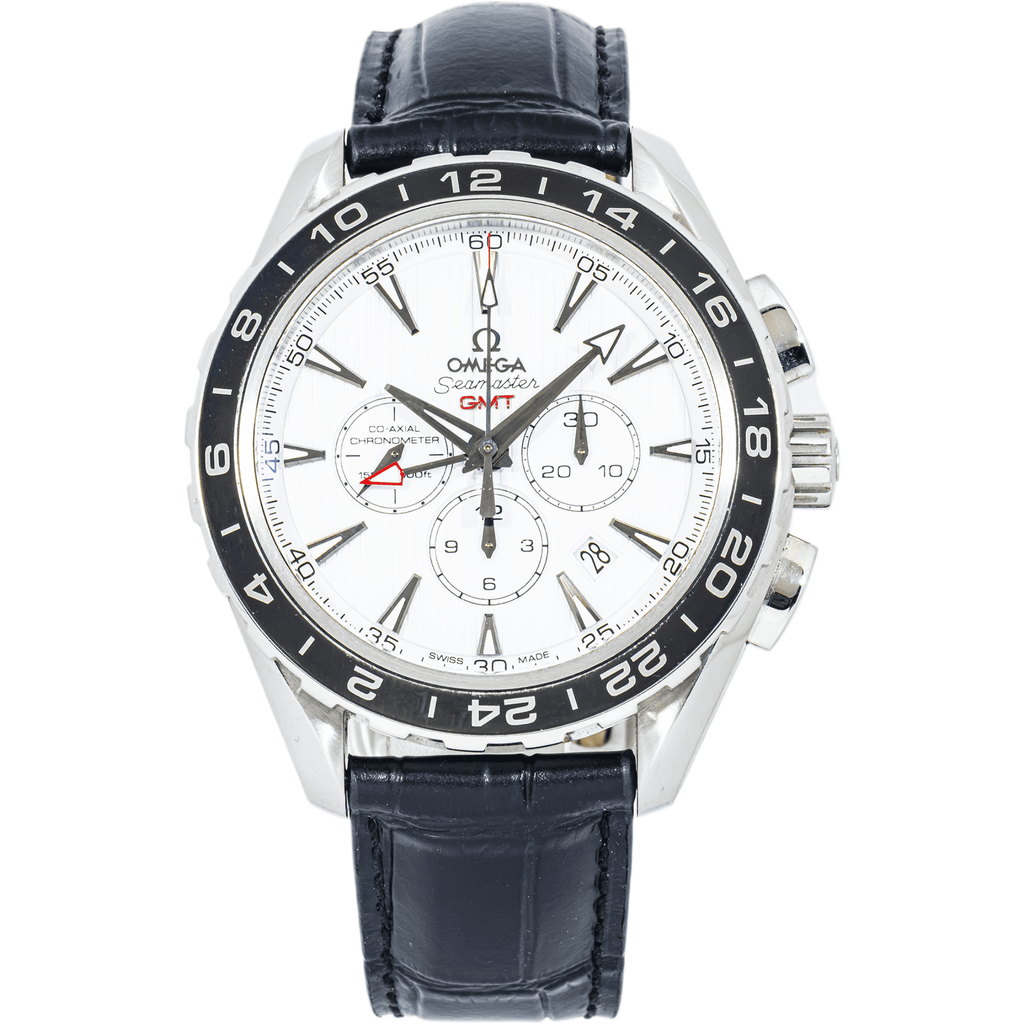 Pre-Owned Omega Seamaster Planet Ocean 600M Chronograph 44mm White Dial Black Leather Strap Watch