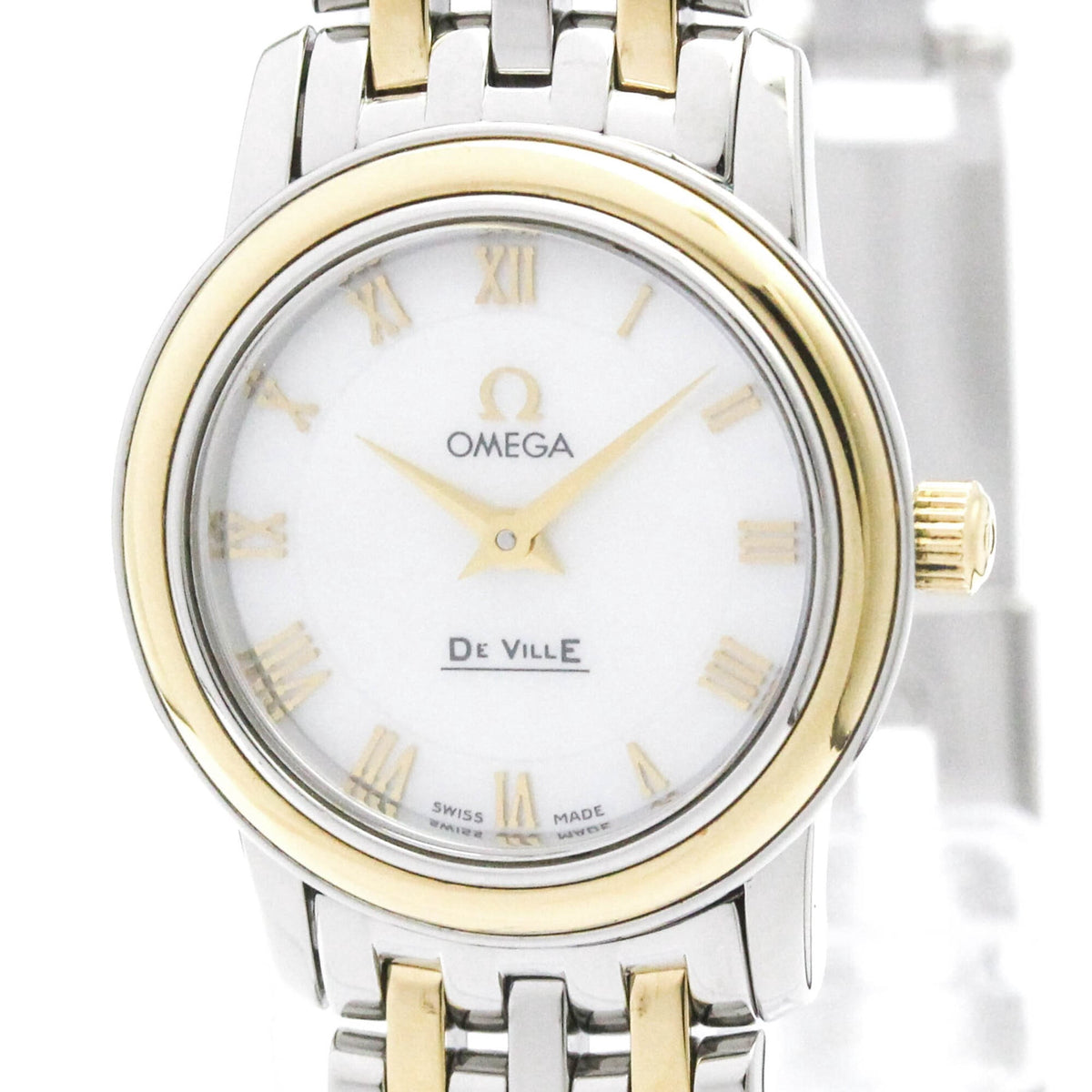 Pre-Owned OMEGA De Ville Prestige MOP 18K Gold Steel Quartz Ladies Watch 424.20.24.60.05.001...