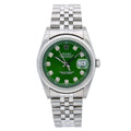 Pre-Owned Rolex Datejust 16220 36mm Green Diamond Dial Stainless Steel Jubilee Bracelet Watch