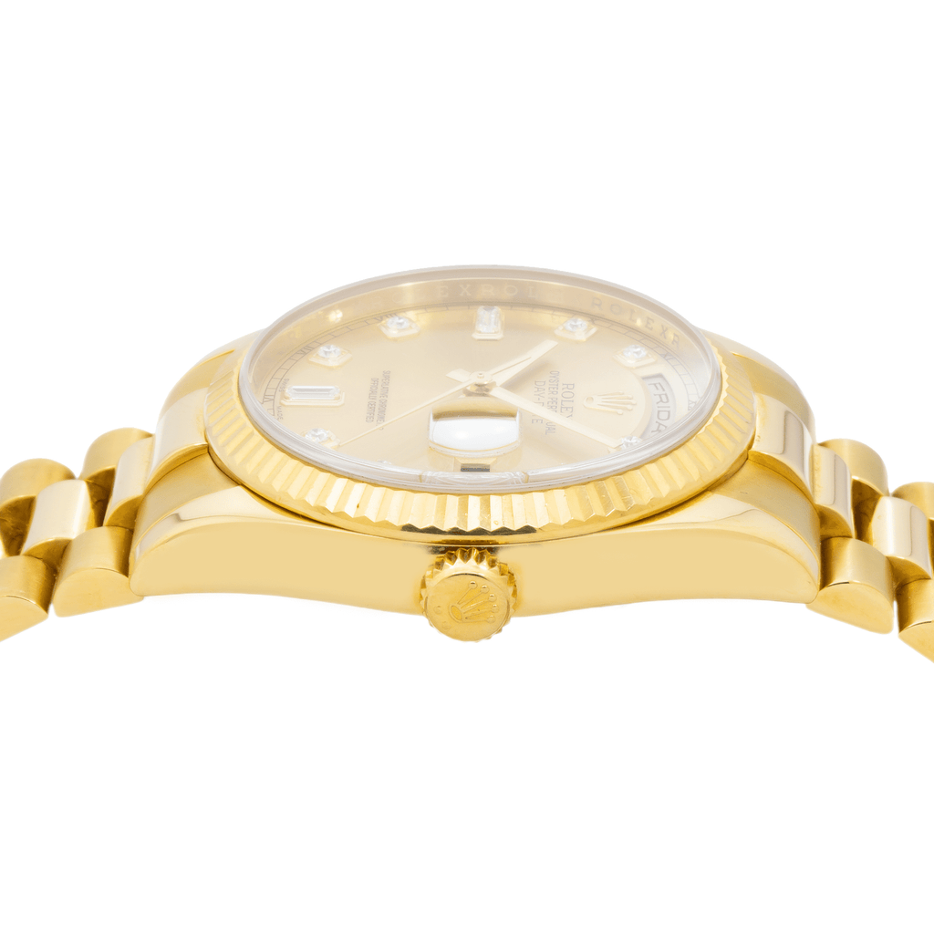 Pre-Owned Rolex 18K Yellow Gold Day Date with Champagne Diamond Dial and President Bracelet