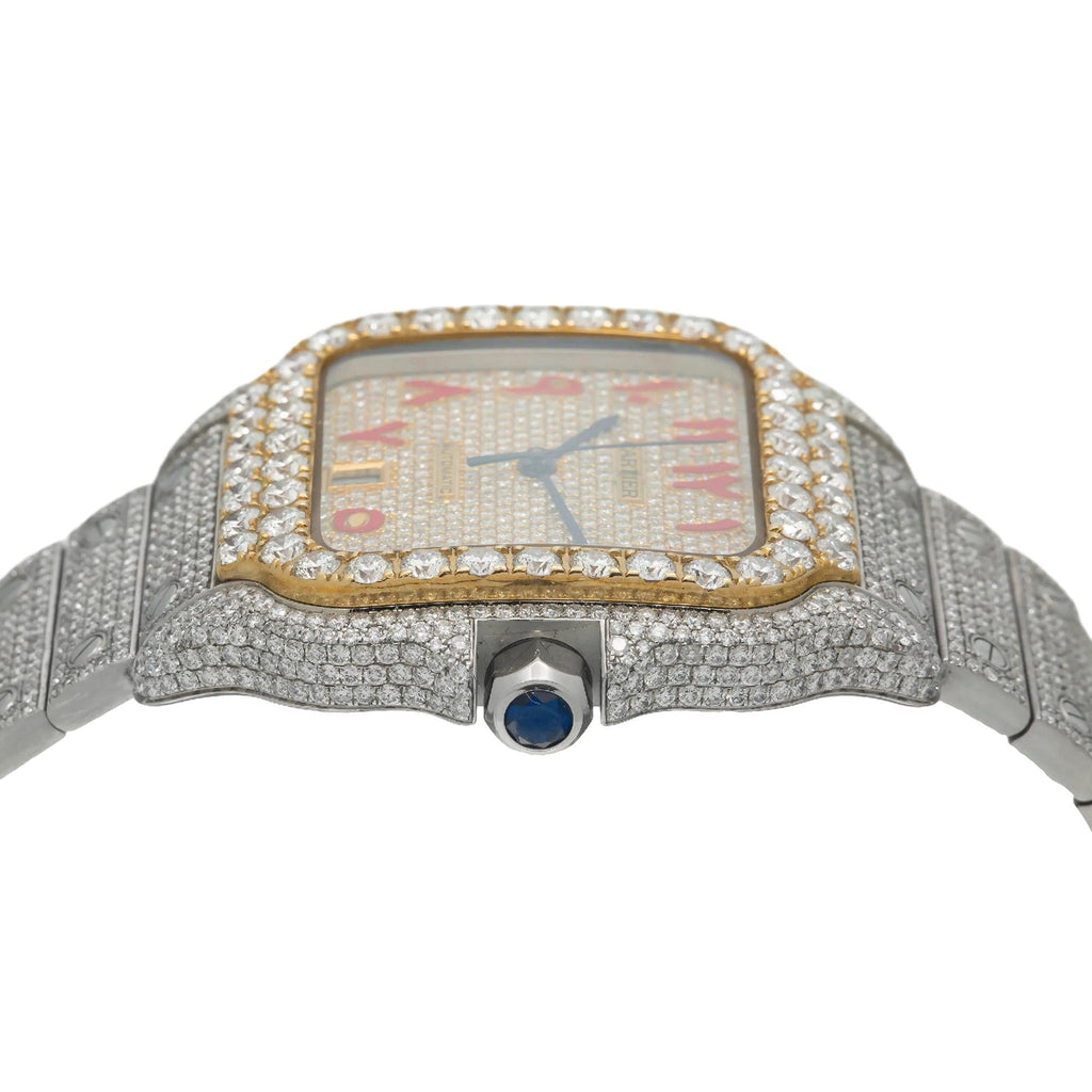 Pre-Owned Cartier Santos 39.8MM WSSA0030 Champagne Eastern Arabic Dial Yellow Gold Diamond Bezel Stainless Steel Full Diamond Bracelet 18.75ct