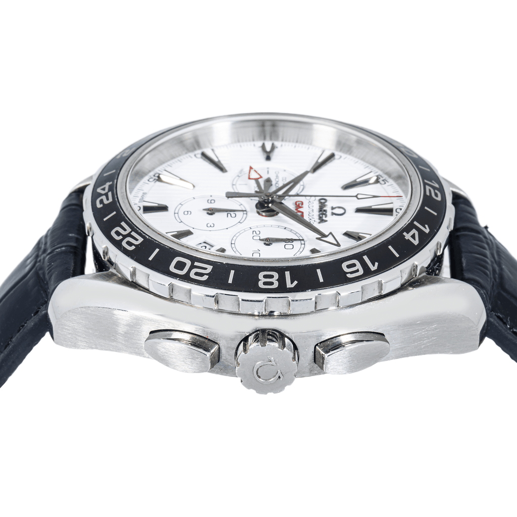 Pre-Owned Omega Seamaster Planet Ocean 600M Chronograph 44mm White Dial Black Leather Strap Watch