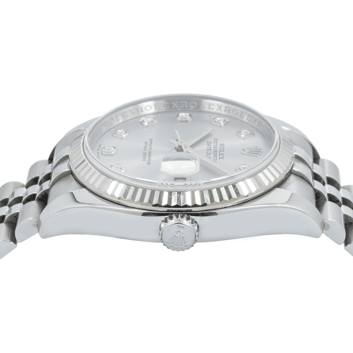 Pre-Owned Rolex Datejust 36MM 116234 Silver Diamond Dial Fluted Bezel Stainless Steel Jubilee Bracelet