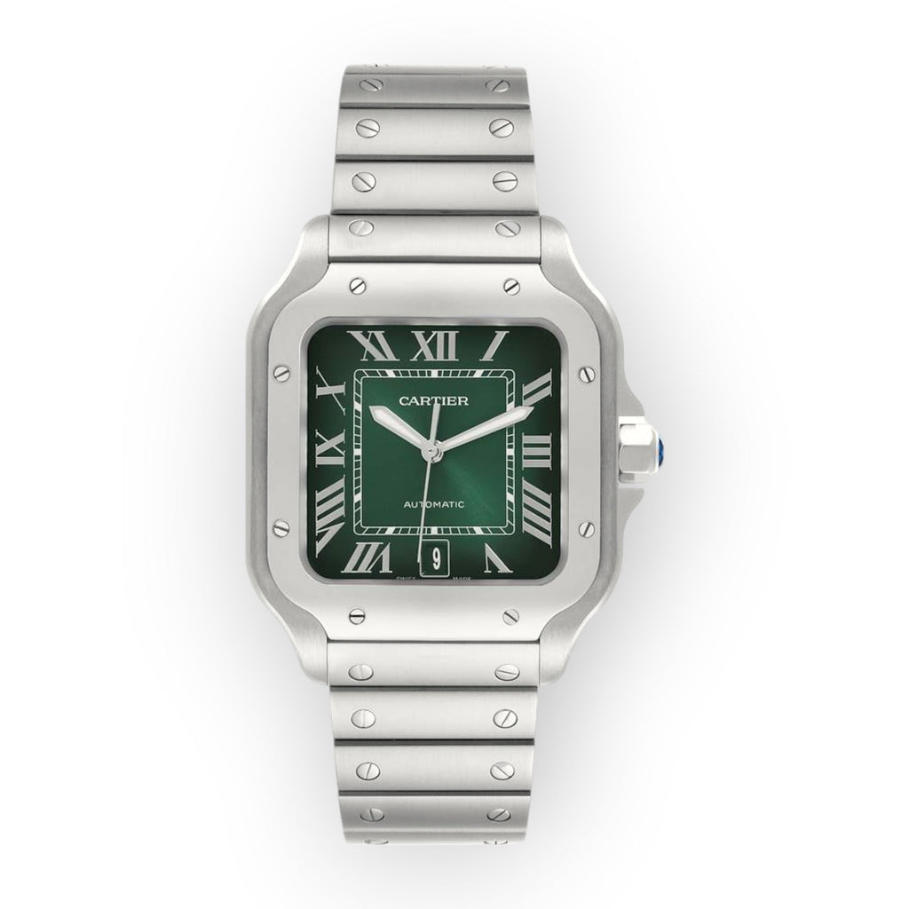 Pre-Owned Cartier Santos Large Green Dial Steel Mens Watch WSSA0062