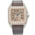 Pre-Owned Cartier Santos 100 38MM W20073X8 Champagne Roman Dial Diamond Bezel Brown Leather Strap 11.35ct