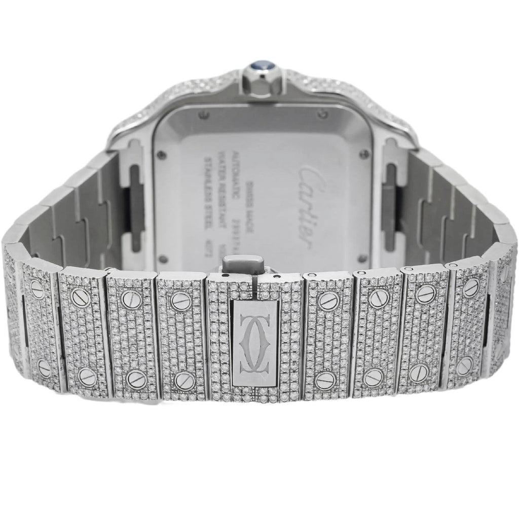 Pre-Owned Cartier Santos 39.8MM WSSA0030 Champagne Eastern Arabic Dial Yellow Gold Diamond Bezel Stainless Steel Full Diamond Bracelet 18.75ct