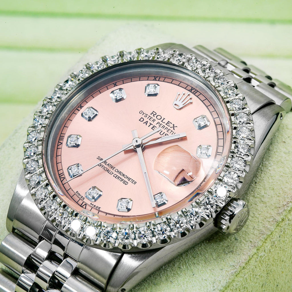 Pre-Owned Rolex Datejust 36MM 1601 Everose Diamond Dial Diamond Bezel Stainless Steel Jubilee Bracelet 2.75ct
