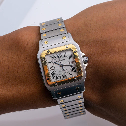 Pre-Owned Cartier Santos Galbee W20057C4 24MM White Dial With Two Tone Bracelet