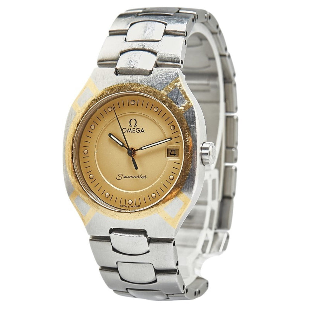 Pre-Owned OMEGA Seamaster Polaris Watch Quartz Gold Dial Stainless Steel Yellow Ladies
