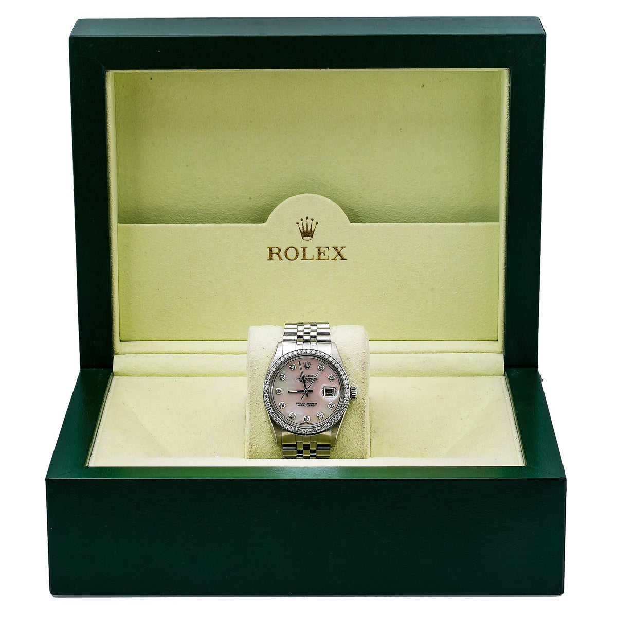 Pre-Owned Rolex Datejust 36MM 1601 White Mother of Pearl Diamond Dial Diamond Bezel Stainless Steel Jubilee Bracelet 1.1ct