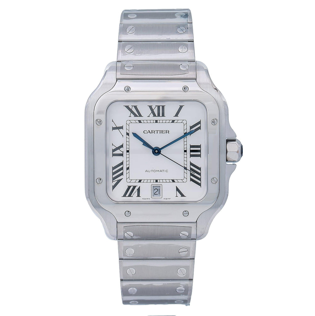 Pre-Owned Cartier Santos WSSA0030 40MM White Dial With Stainless Steel Bracelet