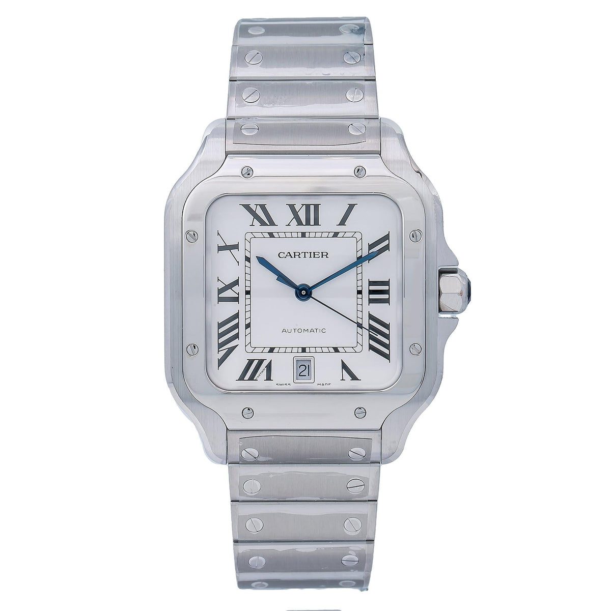 Pre-Owned Cartier Santos WSSA0030 40MM White Dial With Stainless Steel Bracelet
