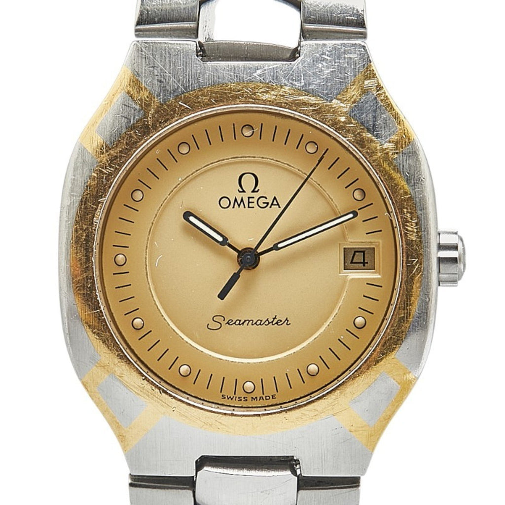 Pre-Owned OMEGA Seamaster Polaris Watch Quartz Gold Dial Stainless Steel Yellow Ladies