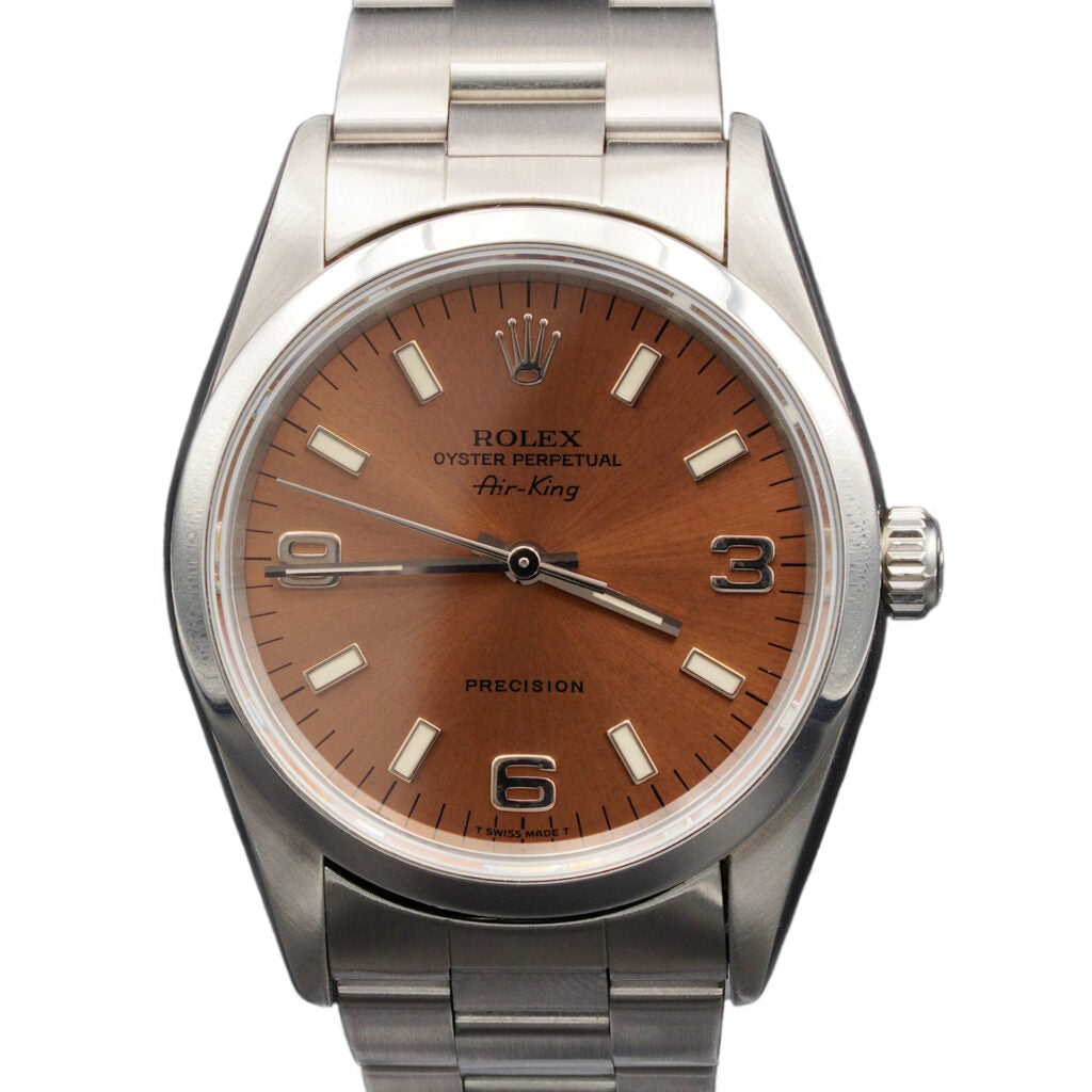 Pre-Owned Mens Rolex Stainless Steel Air-King Watch Salmon Arabic Dial 14000