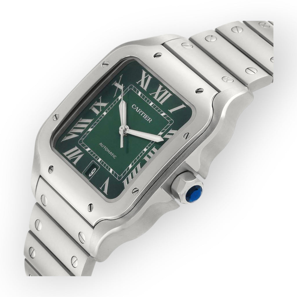 Pre-Owned Cartier Santos Large Green Dial Steel Mens Watch WSSA0062