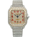 Pre-Owned Cartier Santos 39.8MM WSSA0030 Champagne Eastern Arabic Dial Yellow Gold Diamond Bezel Stainless Steel Full Diamond Bracelet 18.75ct