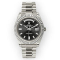 Pre-Owned Rolex White Gold Day-Date 40 Watch Black Baguette Diamond Dial - President Bracelet