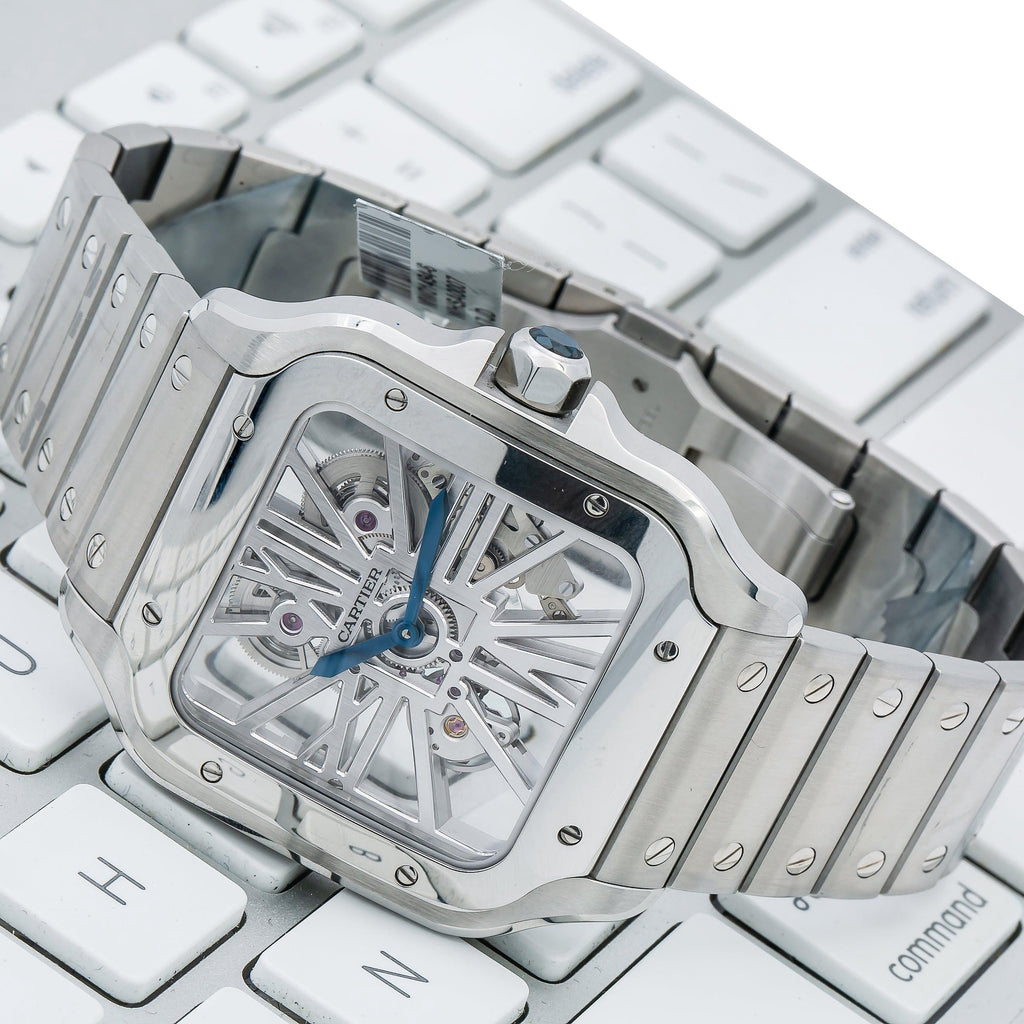 Pre-Owned Cartier Santos WHSA0015 39.8MM White Dial With Stainless Steel Bracelet
