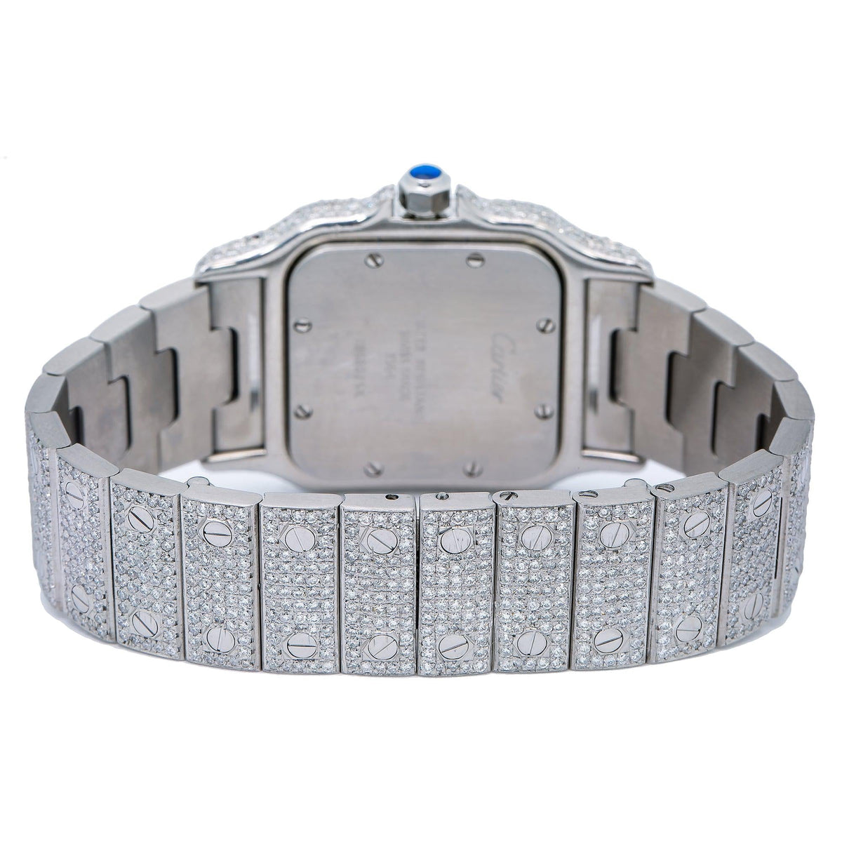 Pre-Owned Cartier Santos Galbée 29MM 1564 Silver Roman Dial Diamond Bezel Stainless Steel Full Diamond Bracelet