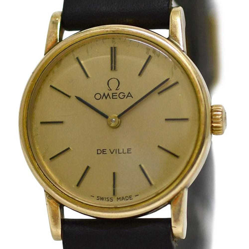 Pre-Owned Omega De Ville Watch f-25030 Gold Black Women's SS Leather Manual Winding OMEGA Dial...