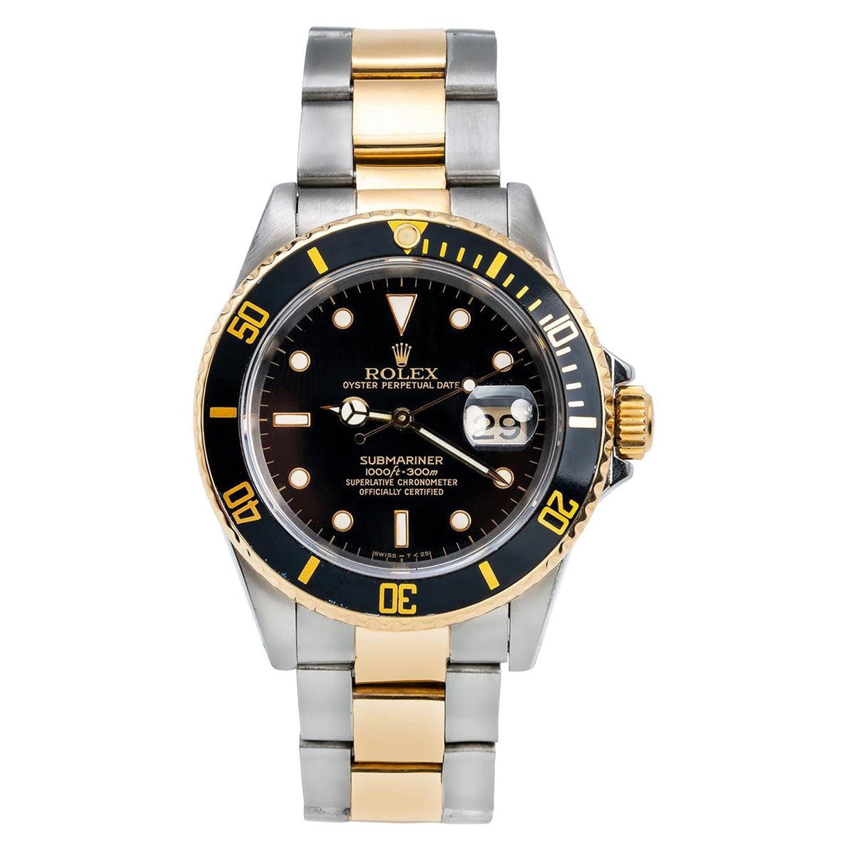 Pre-Owned Rolex Submariner Date 40MM 16613 Black Dial Black Ceramic Bezel Two Tone Yellow Gold Oyster Bracelet