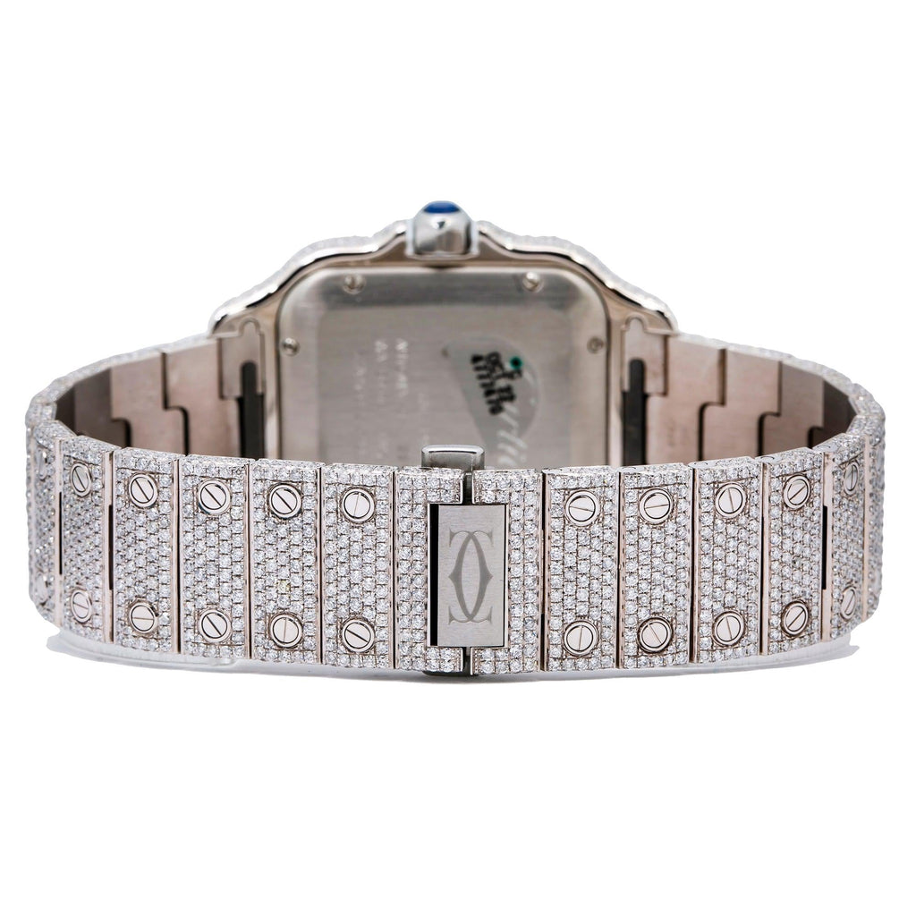 Pre-Owned Cartier Santos 39.8MM WSSA0018 Diamond Paved Rose Gold Roman Dial Rose Gold Diamond Bezel Stainless Steel Full Diamond Bracelet