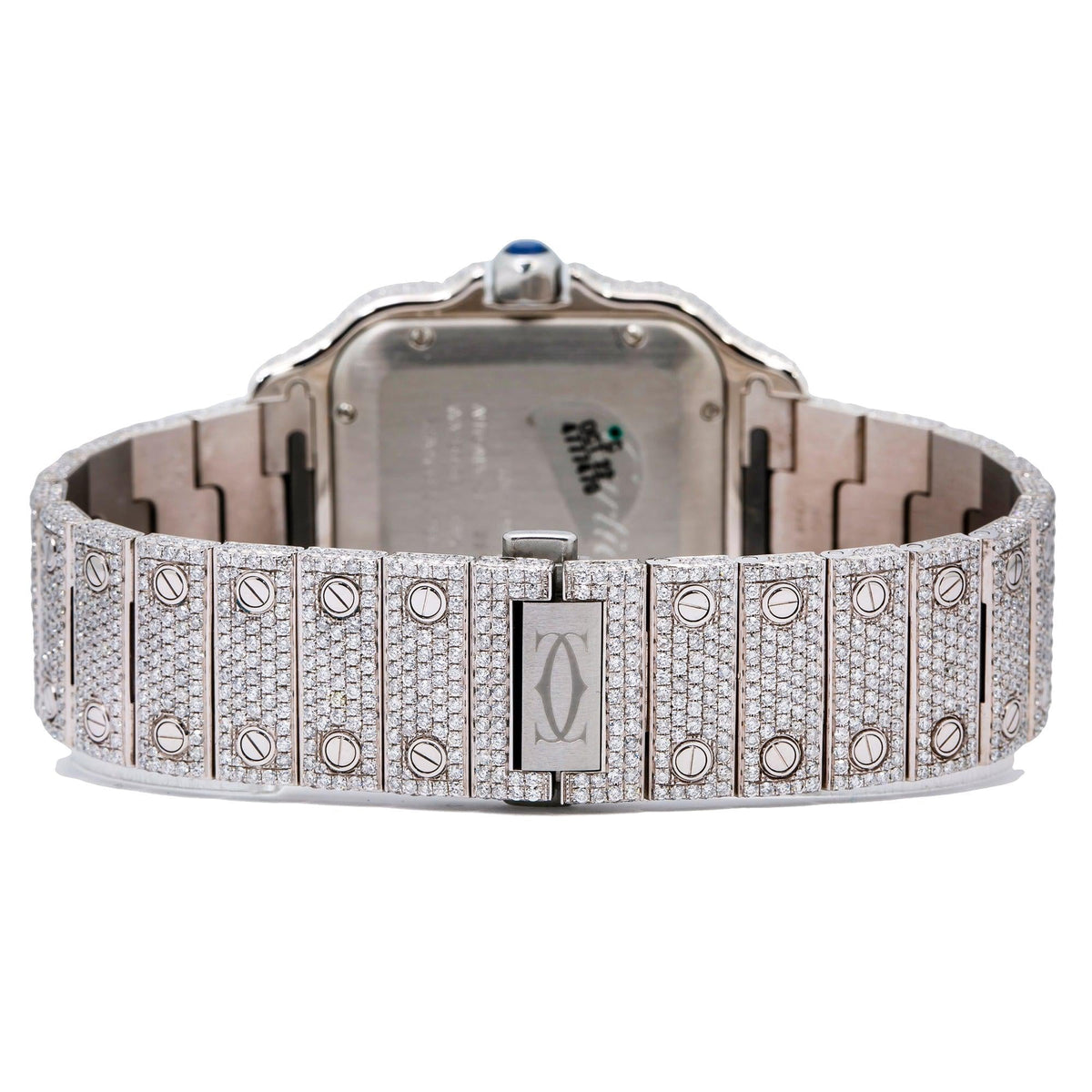 Pre-Owned Cartier Santos 39.8MM WSSA0018 Diamond Paved Rose Gold Roman Dial Rose Gold Diamond Bezel Stainless Steel Full Diamond Bracelet