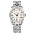 Pre-Owned Rolex Datejust 36MM 1603 White Roman Dial Engine Turned Bezel Stainless Steel Jubilee Bracelet