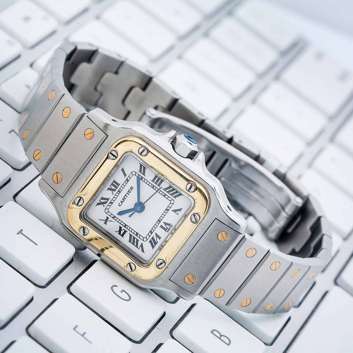 Pre-Owned Cartier Santos Galbee W20057C4 24MM White Dial With Two Tone Bracelet